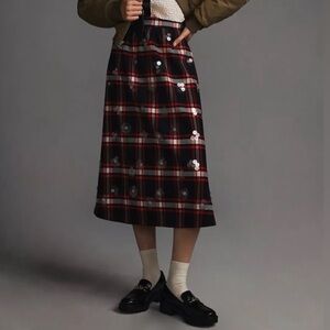 Anthropologie Maeve Black and Red Plaid Midi Skirt size 0